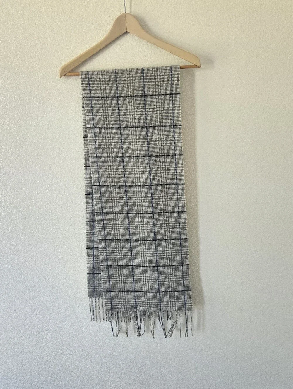 Enzo Mantovani Mens 100% Cashmere Scarf 12x60 in Fringe Light Grey Blue Luxery